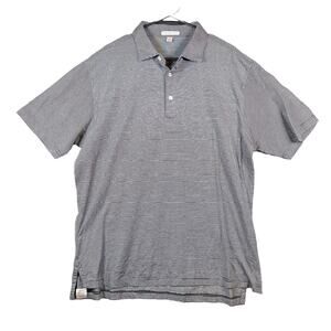Peter Millar Mens Shirt Black White Stripe Short Sleeve Polo 100% Cotton Large